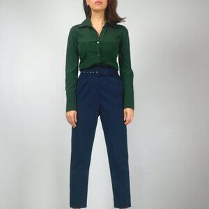 BCBG Maxazria Silk Button Up Blouse in Forest Green, XS